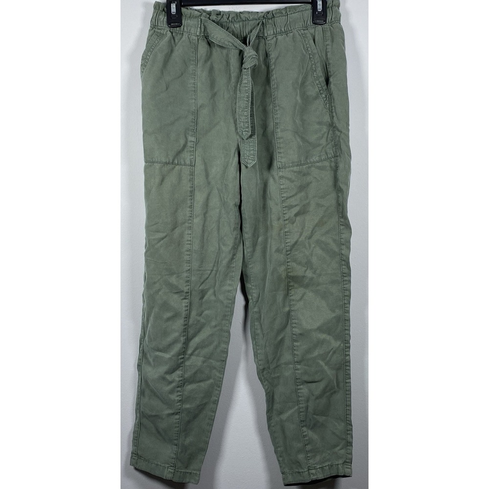 Aerie Paperbag Waist Pants Womens Small Olive Green Lyocell Tapered Utility